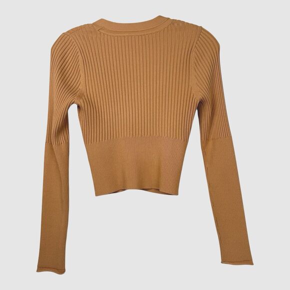 JONATHAN SIMKHAI Estela Cardigan Size S Ribbed Tan Camel Sweater - Picture 3 of 7